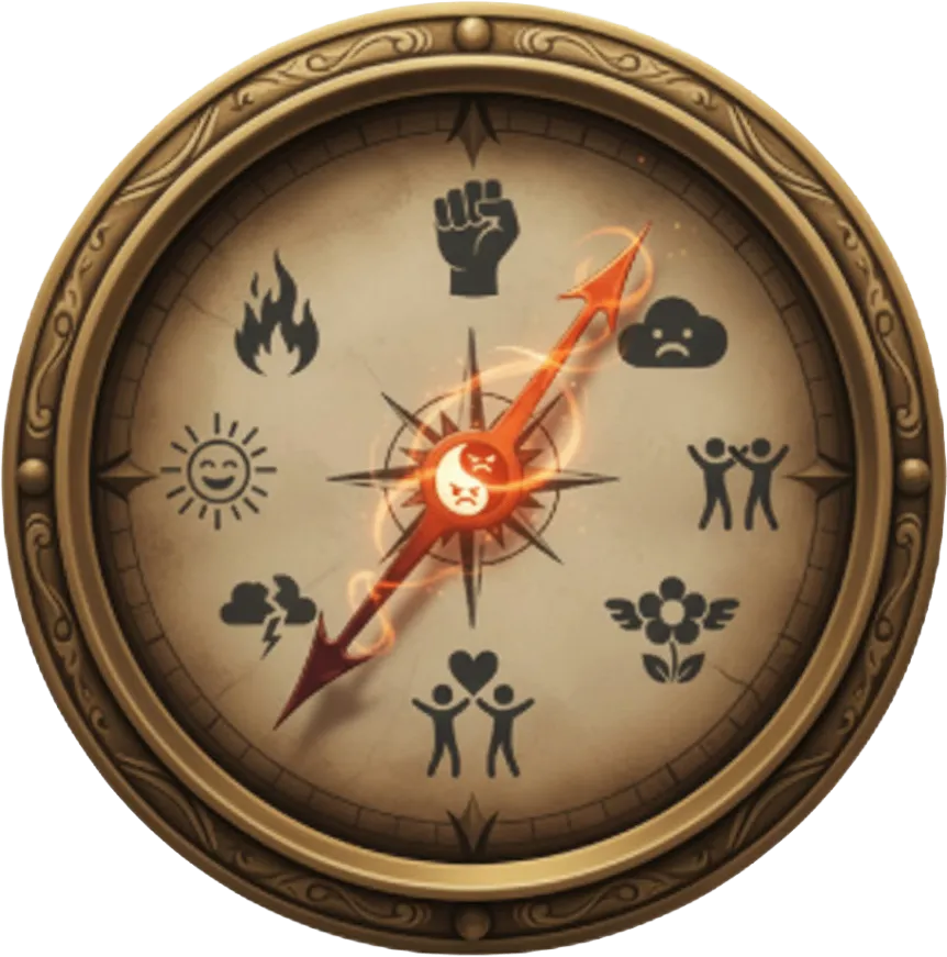 Boussole émotions colère yin yang poing feu soleil nuages fleurs Isabelle Auger coach lien à soi