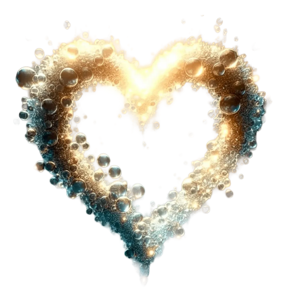 Cœur doré éclatant bulles bleues reconversion cœur Isabelle Auger coach mamans épuisées enfants